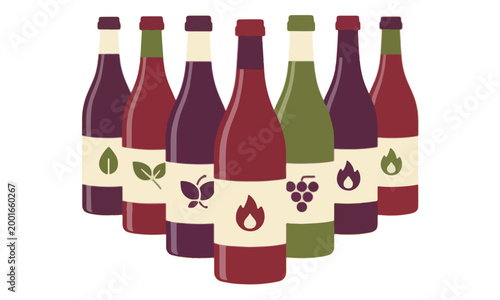 Wine Bottles Collection Flat Vector Illustration on White