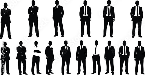 Set of Professional Businessman Silhouettes in Suits Standing with Crossed Arms and Confident Poses for Corporate Business and Leadership Marketing Projects