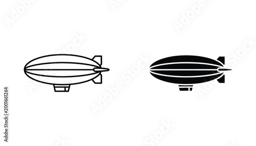 Zeppelin airship side view icon in outline and solid black vector style for aviation transport and retro travel design concepts
