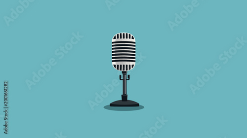 A vintage style microphone on a teal blue background, ideal for podcasting or recording purposes