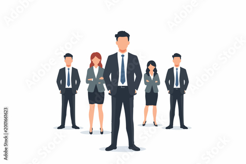Team of business professionals standing in formation, confident