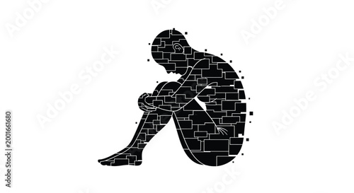 Depressed person, sad human, brick wall silhouette, mental health
