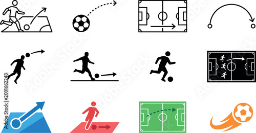 International soccer tournament icons illustrations of football gameplay stadiums