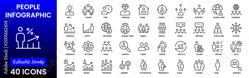 People icon set in flat style. Line icon set. Management line icons. Line Business People. Human resources. office management. Vector illustration.