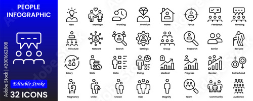 People icon set in flat style. Line icon set. Management line icons. Line Business People. Human resources. office management. Vector illustration.