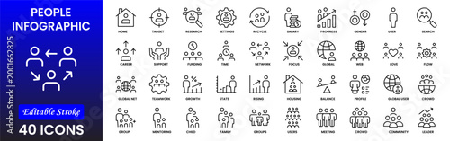 People icon set in flat style. Line icon set. Management line icons. Line Business People. Human resources. office management. Vector illustration.