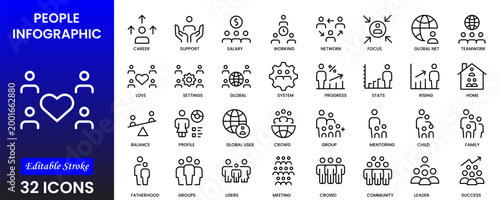 People icon set in flat style. Line icon set. Management line icons. Line Business People. Human resources. office management. Vector illustration.