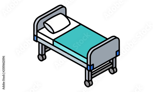 Isometric Hospital Bed Icon on White Background