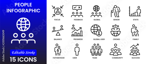People icon set in flat style. Line icon set. Management line icons. Line Business People. Human resources. office management. Vector illustration.