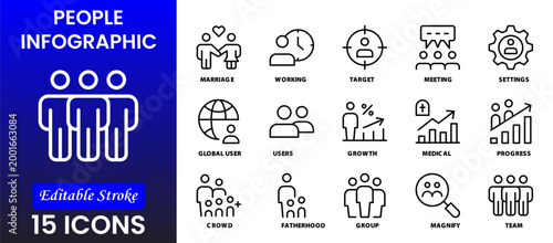People icon set in flat style. Line icon set. Management line icons. Line Business People. Human resources. office management. Vector illustration.