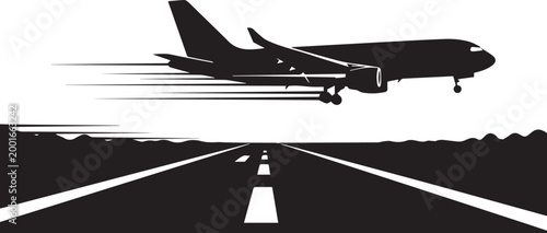 airplane takeoff runway silhouette aviation vector illustration