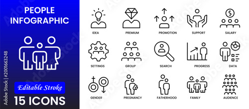 People icon set in flat style. Line icon set. Management line icons. Line Business People. Human resources. office management. Vector illustration.