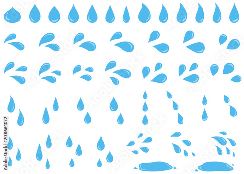 汗や涙のアイコンセット。雫と水滴のアイコンセット。焦りや悲しみの感情表現シリーズ。