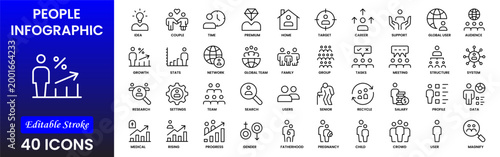 People icon set in flat style. Line icon set. Management line icons. Line Business People. Human resources. office management. Vector illustration.