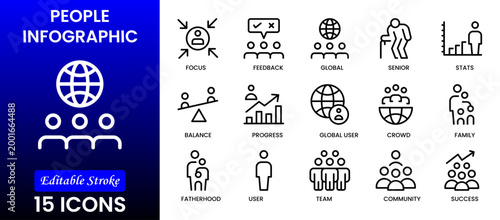 People icon set in flat style. Line icon set. Management line icons. Line Business People. Human resources. office management. Vector illustration.