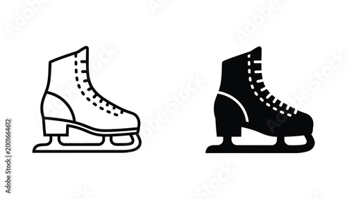 Professional ice skate boot icon illustration for winter sports and skating activities in clean black and white vector design for sports branding and recreational winter event graphics
