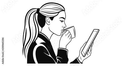Woman Drinking Coffee And Phone