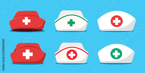 Collection of nurse hat with medical symbol vector illustration