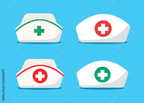 Collection of nurse hat with medical symbol vector illustration