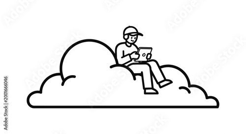 Person on Cloud with Tablet