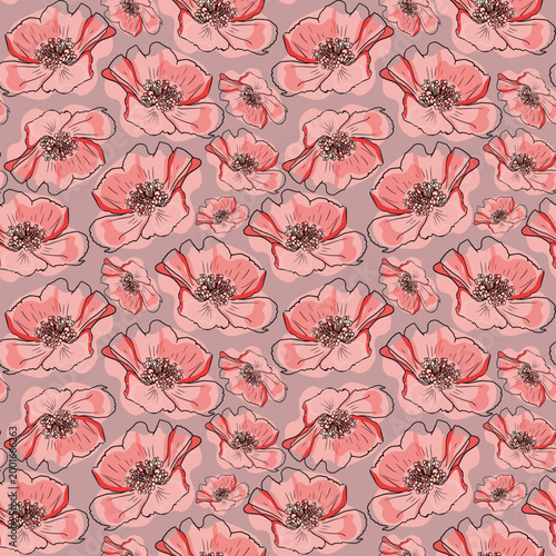 Repeating pink flower pattern seamless background design
