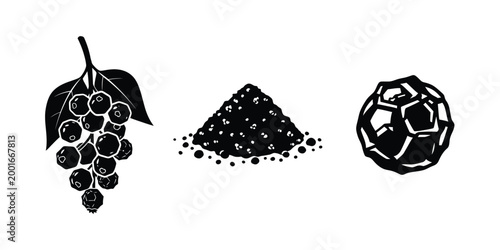 Black Pepper Ingredients and Grinder Icons peppercorns