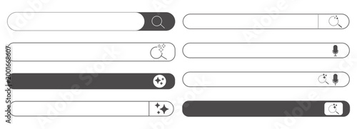 Website prompt bar, ai frame set. Artificial intelligence, machine learning technology, chat, futuristic, button. Search bar Internet browser engine