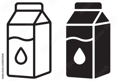 milk carton icon set with droplet, minimal vector line and solid style, dairy beverage packaging symbol isolated on transparent background