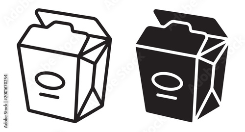 takeaway food box icon set, minimal vector line and solid style, meal delivery packaging symbol isolated on transparent background