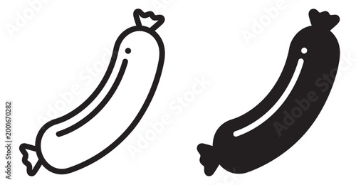 sausage icon set, minimal vector line and solid style, meat food and grill snack symbol isolated on transparent background