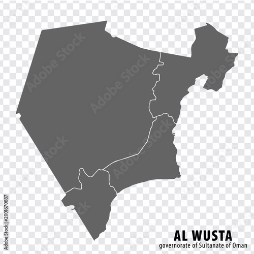 Blank map Al Wusta is Governorate of Oman. High quality map Al Wusta Governorate on transparent background for your web site design, app, UI.  Sultanate of Oman.  EPS10.