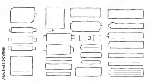 A collection of various battery outline icons in a vector graphic design