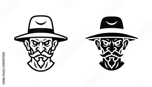 Mysterious detective man with hat icon in outline and solid black style for crime and mystery