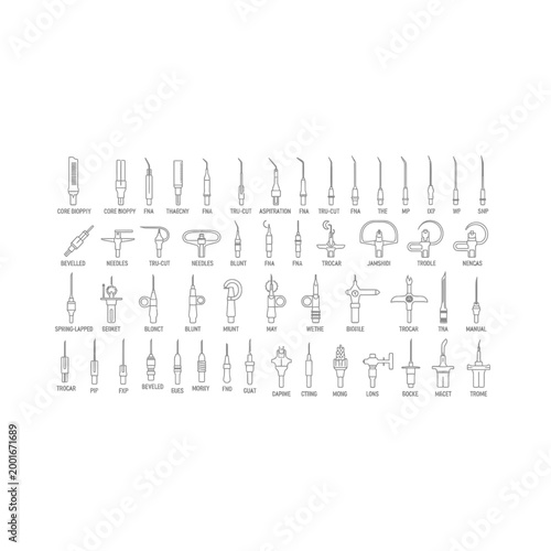 Set of technical sewing machine needle line icons with seamstress, equipment