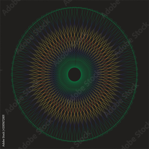 Abstract geometric mandala pattern with radial lines and circles