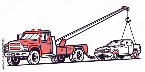 Red tow truck recovering a broken down car illustration with recovery accident emergency roadside assistance breakdown transport automotive mechanic transportation problems commercial