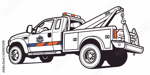 Tableau sur toile Graphic illustration of a white tow truck with side branding heavy duty recovery