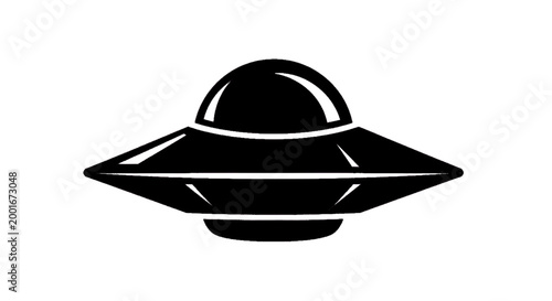 Minimal black silhouette icon, simple flat vector, bold black shape, no, no shading black ufo flying saucer icon graphic illustration on a, flat icon style