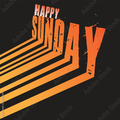 Happy sunday typography design with retro orange 3d effect