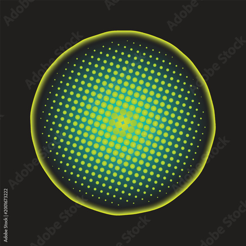 Abstract neon green halftone circle with glowing edge effect
