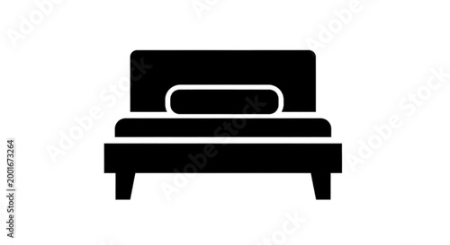 Minimal black silhouette icon, simple flat vector, bold black shape, no, no shading simple black icon of a bed with a pillow on a, flat icon style