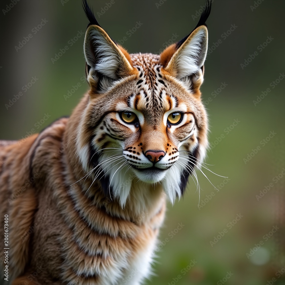 Obraz premium Eurasian lynx close‑up portrait in natural habitat