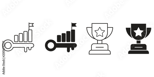 Success icon set. Successful business development, plan and process symbol. Solid icons vector 