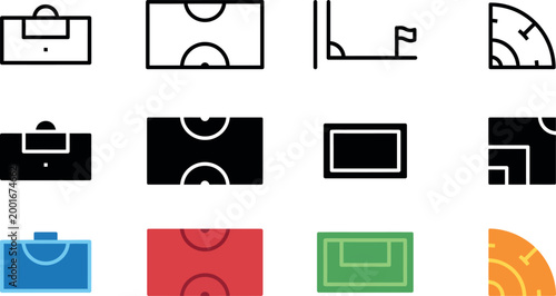 Football championship icons stadium views goals and field elements