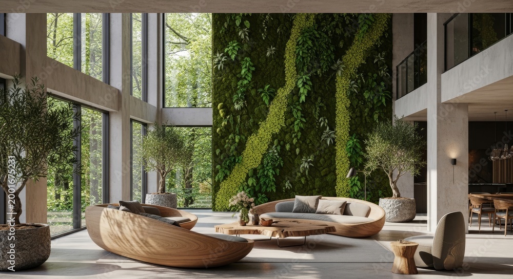 Fototapeta premium Modern Living: This image displays a sleek and contemporary interior space. The room is filled with natural light.