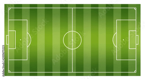Overhead view of a soccer field illustration featuring white line markings on a green surface, presented with a clean graphic style, conveying a sense of precision and order