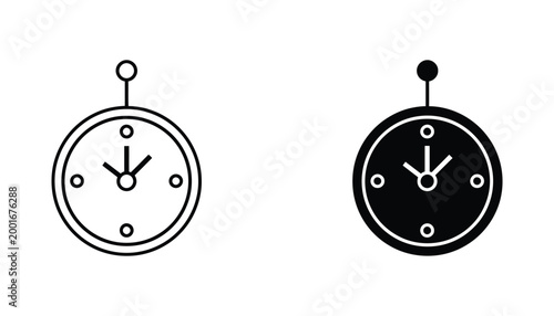 Wall clock time measurement icon in outline and solid black style for scheduling management and productivity applications