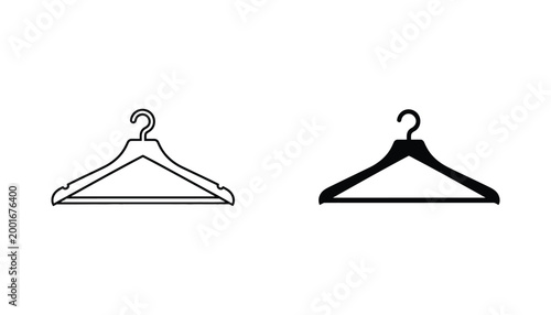 Clothing hanger silhouette and outline vector icon set representing apparel storage and retail fashion organization equipment