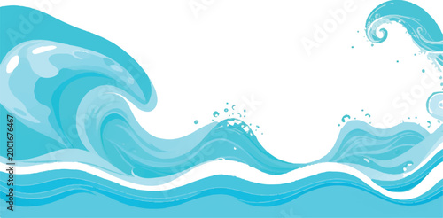 Large curling blue water wave and smaller ripples vector illustration with light blue water surface wave pattern design texture graphic element background abstract illustration