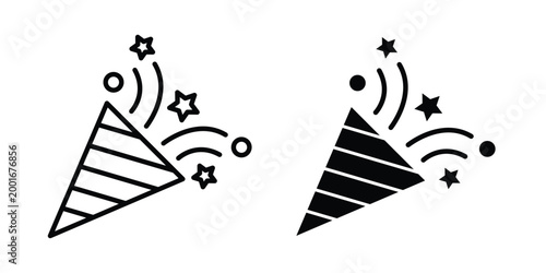 Confetti icon with line stroke and black silhouette style